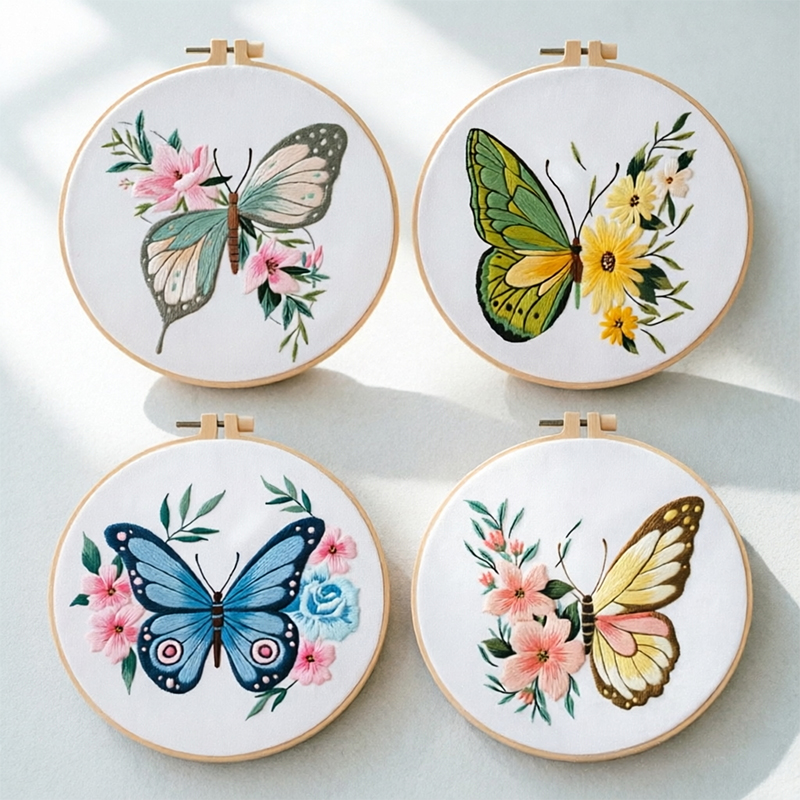 Embroidery For Beginners - 1개 20X20CM 7.87인치 자수 나비 키트,