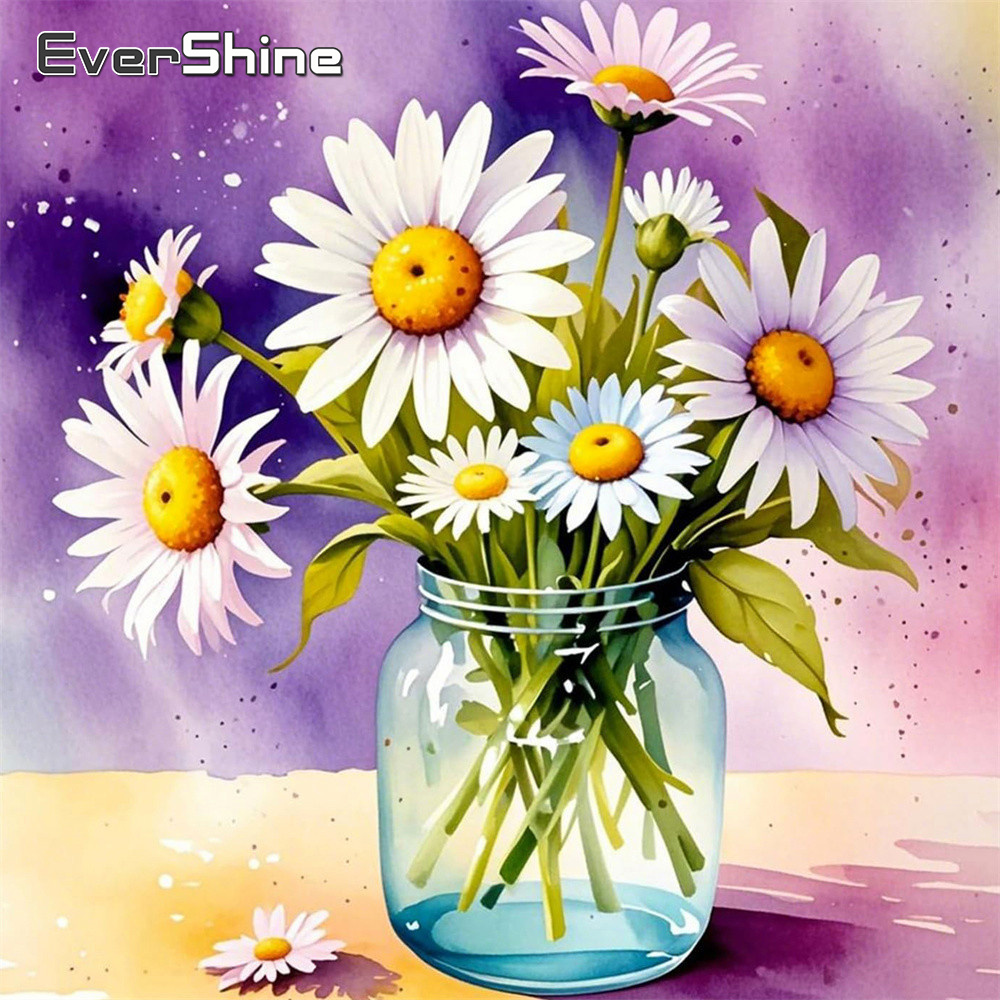 Embroidery Daisy Flower - Evershine 다이아몬드 자수 꽃 그림 라인스톤