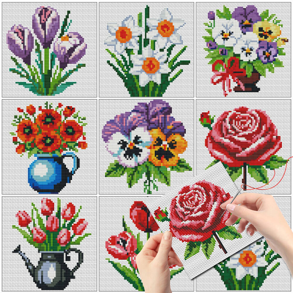 Embroidery Rose Stitch - Evershine 8pcs 미니 꽃 크로스 스티치