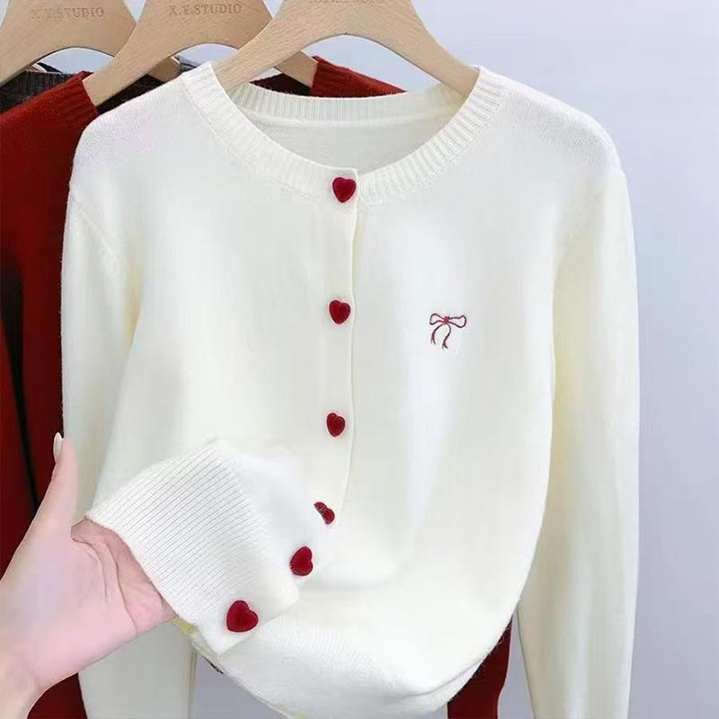 Embroidery Love - 여성 의류 빈티지 러브 버튼 니트