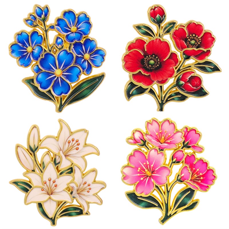 Embroidery Textile - 귀여운 빈티지 다채로운 꽃무늬 에나멜 핀