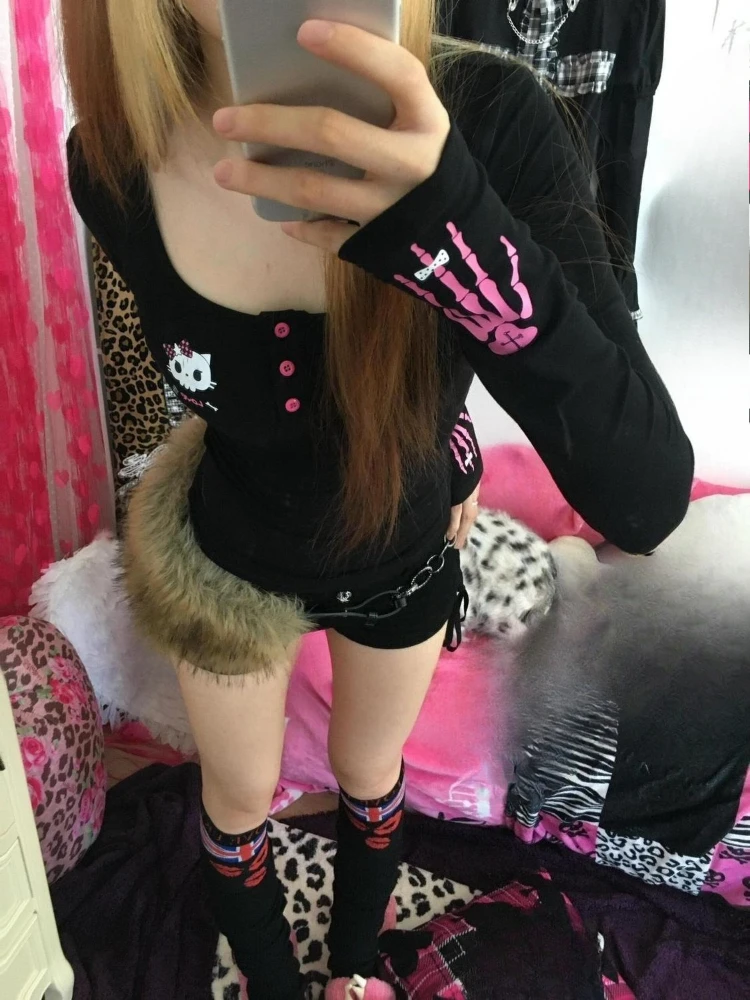 Y2K 빈티지 만화 프린트 티셔츠 여성 2025, 펑크 - Embroidery Origin 리뷰 및 가격