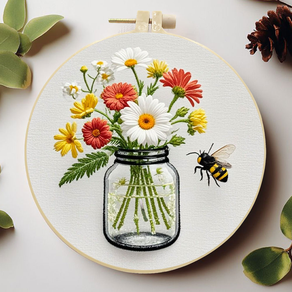 1개 DIY 자수 키트 데이지 꽃 후프 바느질 세트 바 - Embroidery Daisy Flower 리뷰 및 가격