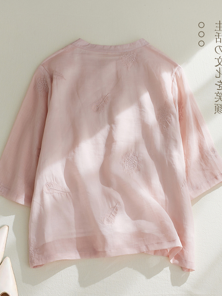 레트로 깃털 자수 코튼 린넨 7/8 소매 셔츠 플러스  - Embroidery Cotton Shirt 리뷰 및 가격