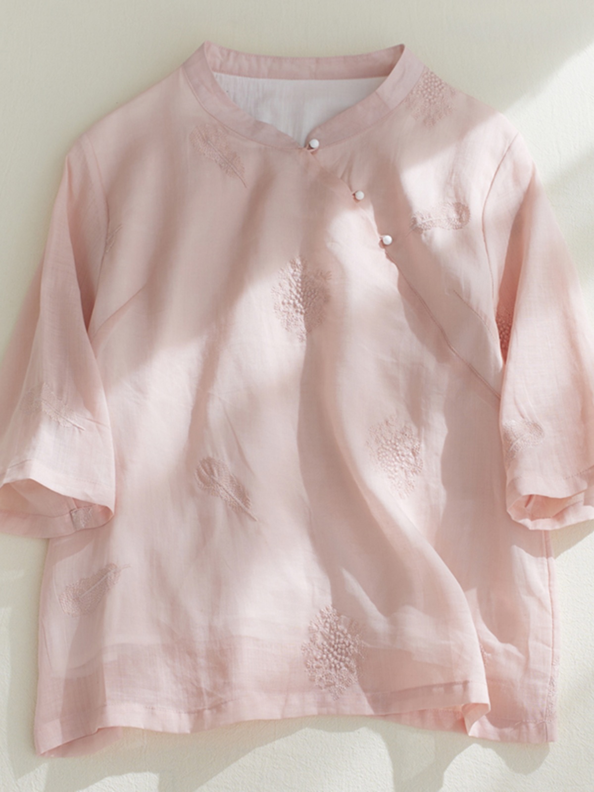 레트로 깃털 자수 코튼 린넨 7/8 소매 셔츠 플러스  - Embroidery Cotton Shirt 리뷰 및 가격