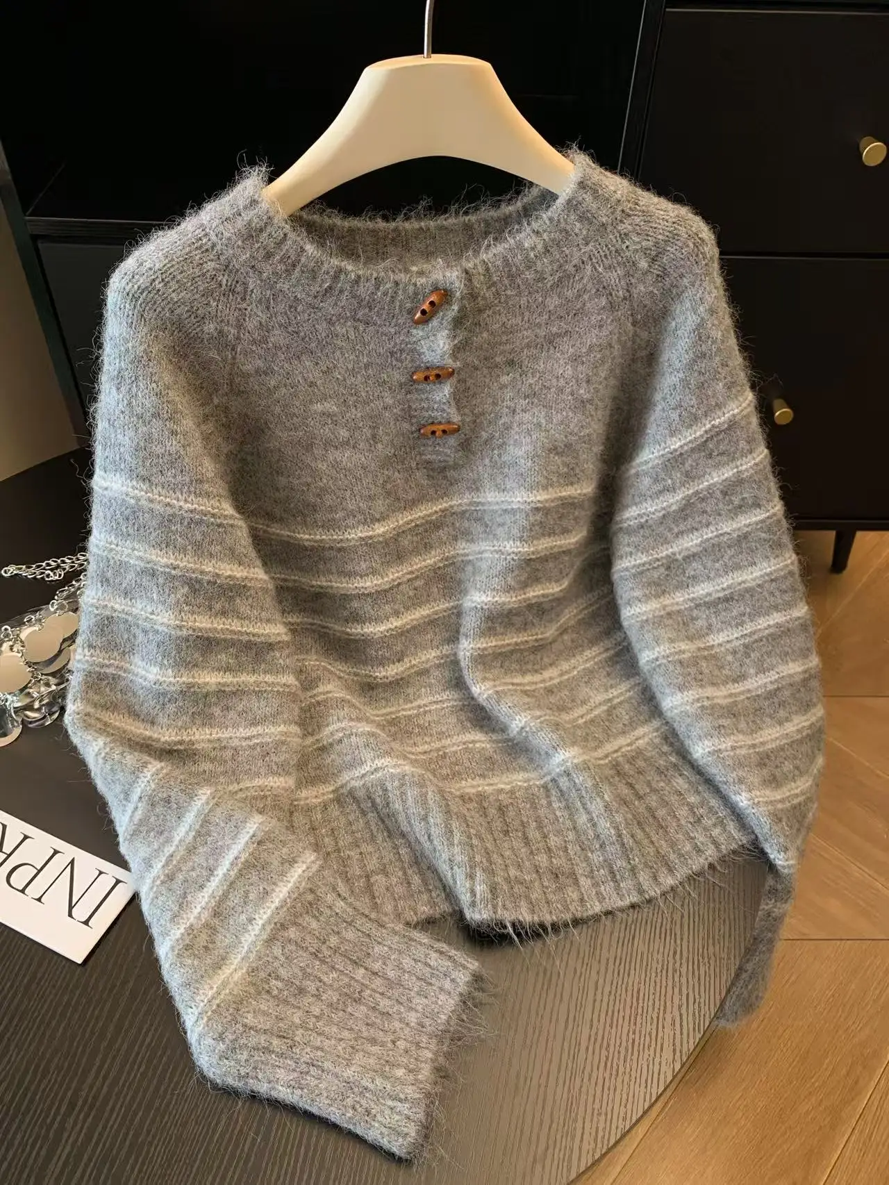 가을 겨울 여성용 스트라이프 울 캐시미어 스웨터, 루즈 - Embroidery Origin 리뷰 및 가격