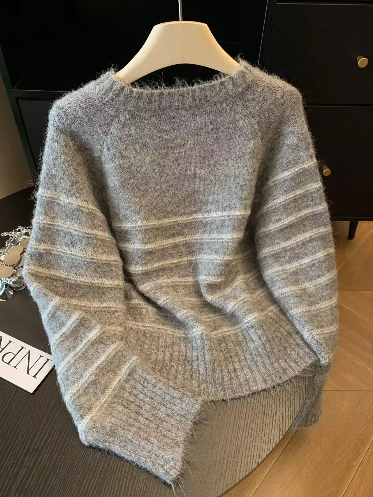 가을 겨울 여성용 스트라이프 울 캐시미어 스웨터, 루즈 - Embroidery Origin 리뷰 및 가격