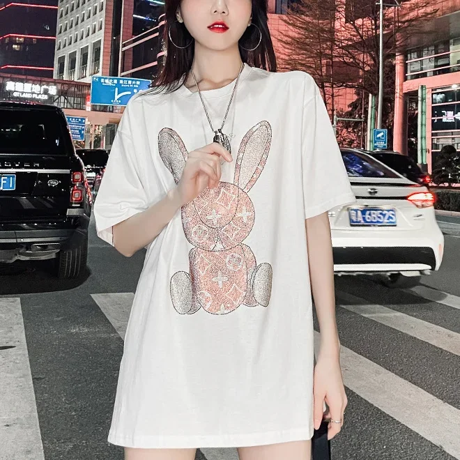 여성용 여름 캐주얼 티셔츠: 다이아몬드 카툰 프린트 반 - Embroidery Origin 리뷰 및 가격