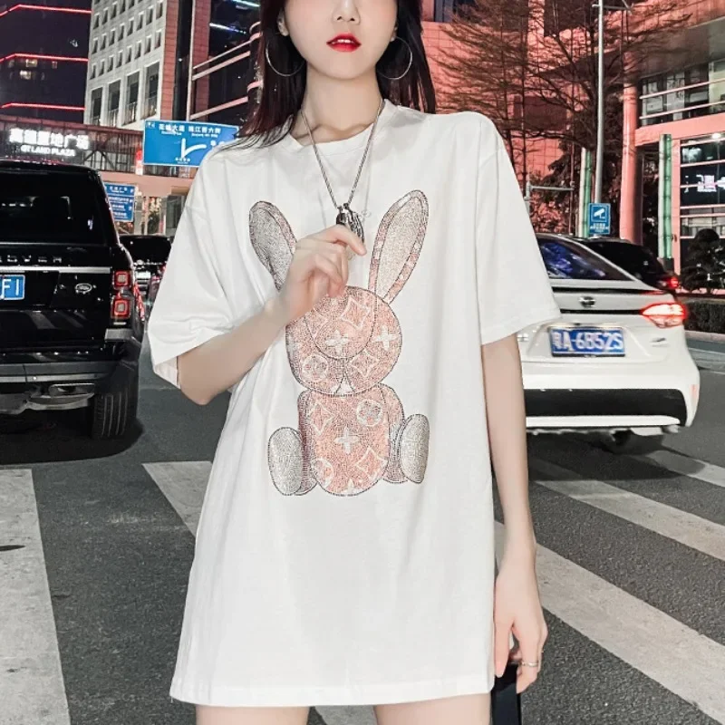 여성용 여름 캐주얼 티셔츠: 다이아몬드 카툰 프린트 반 - Embroidery Origin 리뷰 및 가격