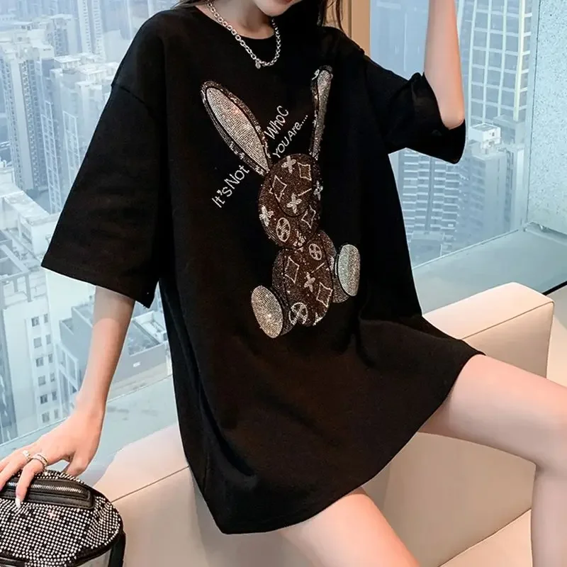 여성용 여름 캐주얼 티셔츠: 다이아몬드 카툰 프린트 반 - Embroidery Origin 리뷰 및 가격