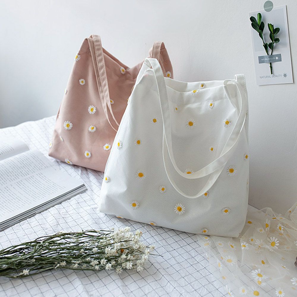 여성 캔버스 가방 소녀 쇼핑 핸드백 캐주얼 자수 데이지 - Embroidery Daisy Flower 리뷰 및 가격
