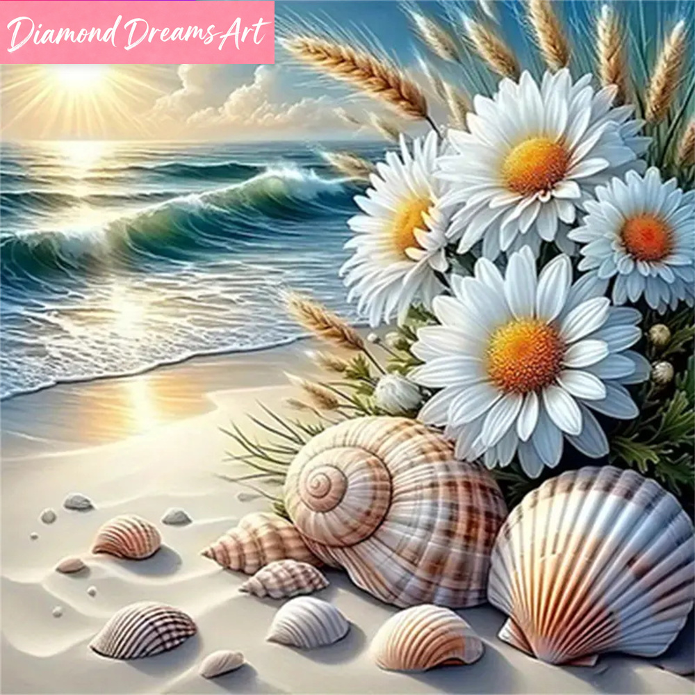 다이아몬드 페인팅 해변 풍경 모자이크 데이지 꽃 신상품 - Embroidery Daisy Flower 리뷰 및 가격