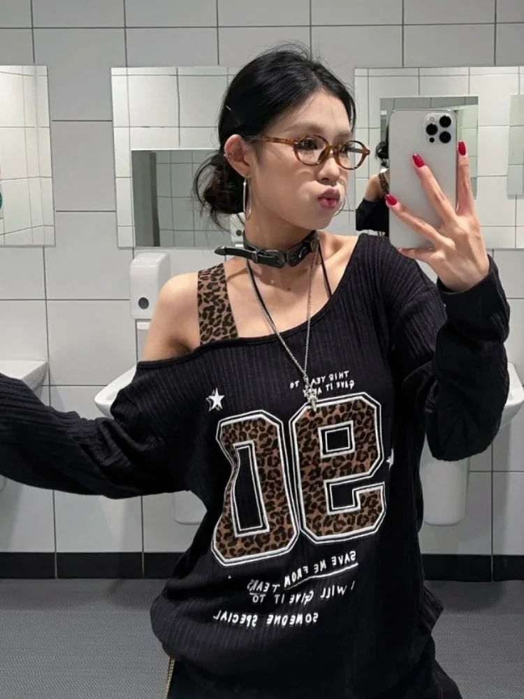Y2K 패치워크 레오파드 프린트 티셔츠 여성 루즈핏 스 - Embroidery Origin 리뷰 및 가격