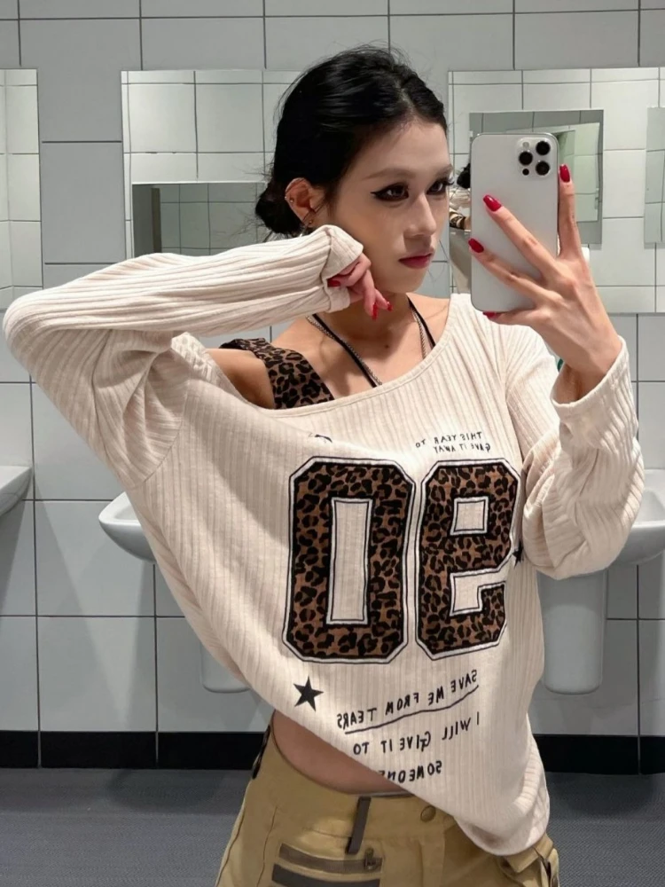 Y2K 패치워크 레오파드 프린트 티셔츠 여성 루즈핏 스 - Embroidery Origin 리뷰 및 가격