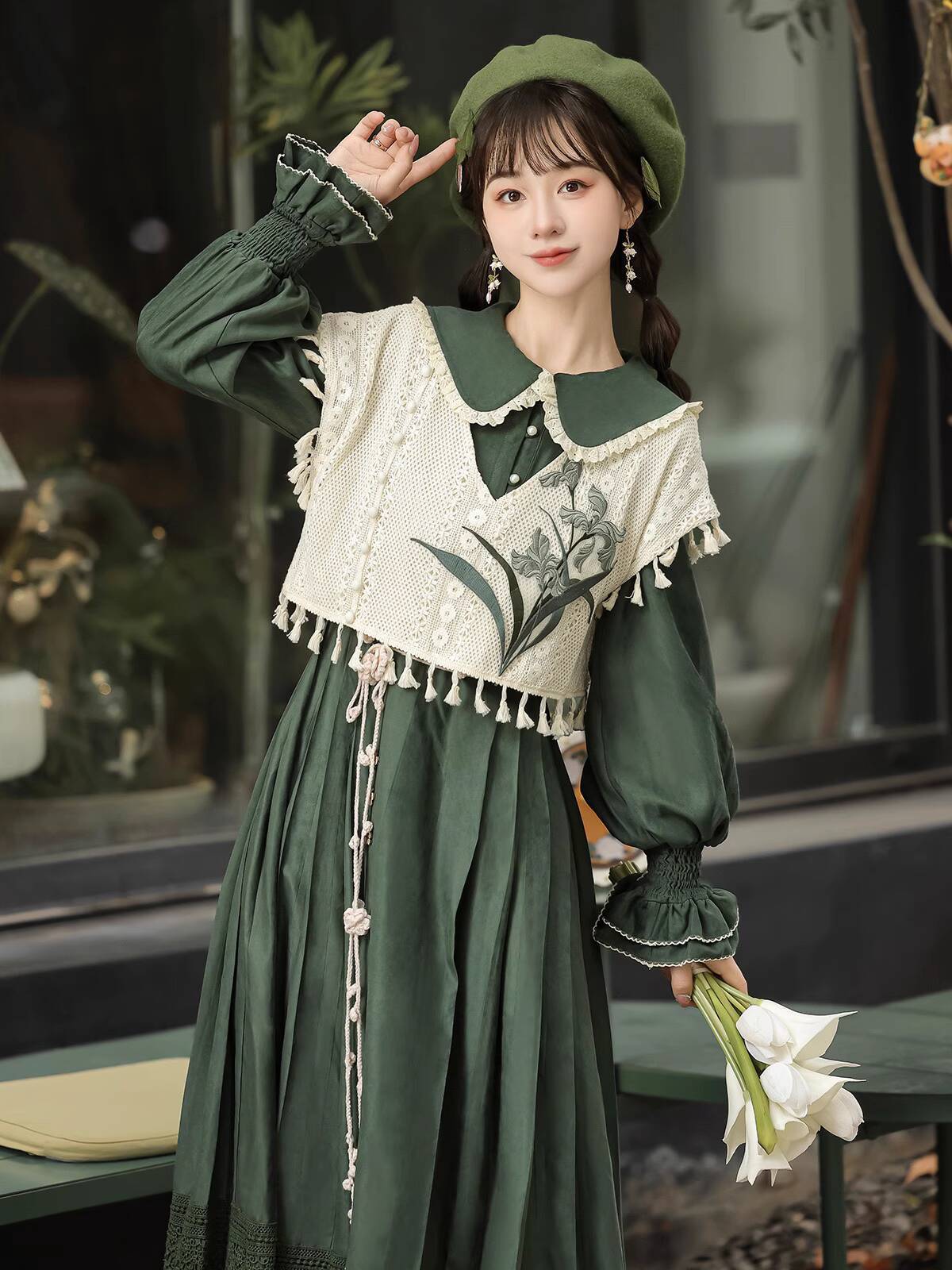새로운 중국 스타일 빈티지 그린 로리타 드레스 세트,  - Embroidery Cotton 리뷰 및 가격