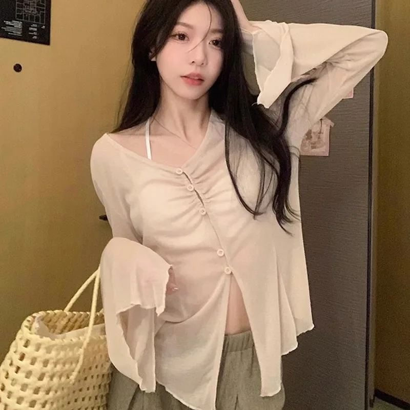 쉬어 플레어 슬리브 블라우스 - Y2K 페어리 스윗 하 - Embroidery Origin 리뷰 및 가격