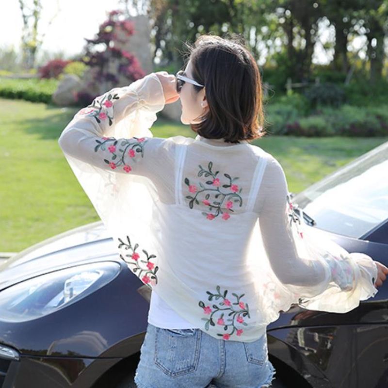여성용 긴 캐쥬얼 자수 플로럴 자외선 차단 슬리브, 비 - Embroidery Cotton Shirt 리뷰 및 가격