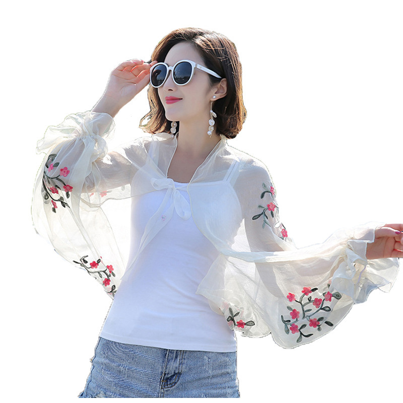 여성용 긴 캐쥬얼 자수 플로럴 자외선 차단 슬리브, 비 - Embroidery Cotton Shirt 리뷰 및 가격