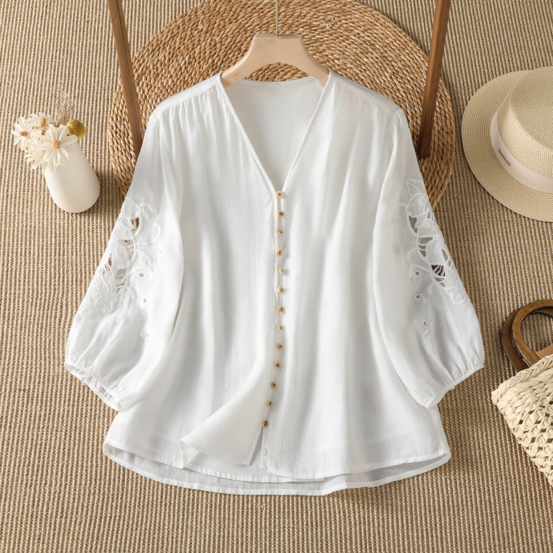 디자인 캐주얼 코튼 린넨 속이 비치는 자수 시원한 셔츠 - Embroidery Cotton Shirt 리뷰 및 가격
