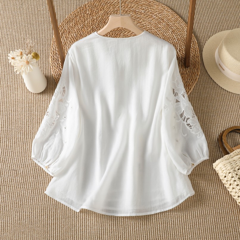 디자인 캐주얼 코튼 린넨 속이 비치는 자수 시원한 셔츠 - Embroidery Cotton Shirt 리뷰 및 가격