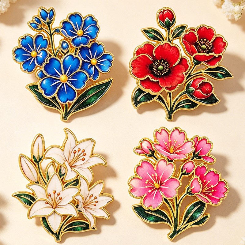 귀여운 빈티지 다채로운 꽃무늬 에나멜 핀 백합 벚꽃 양 - Embroidery Textile 리뷰 및 가격