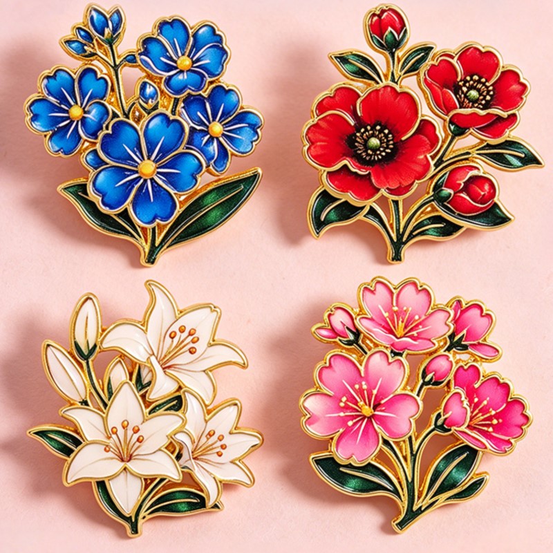귀여운 빈티지 다채로운 꽃무늬 에나멜 핀 백합 벚꽃 양 - Embroidery Textile 리뷰 및 가격