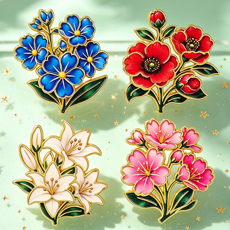 귀여운 빈티지 다채로운 꽃무늬 에나멜 핀 백합 벚꽃 양 - Embroidery Textile 리뷰 및 가격