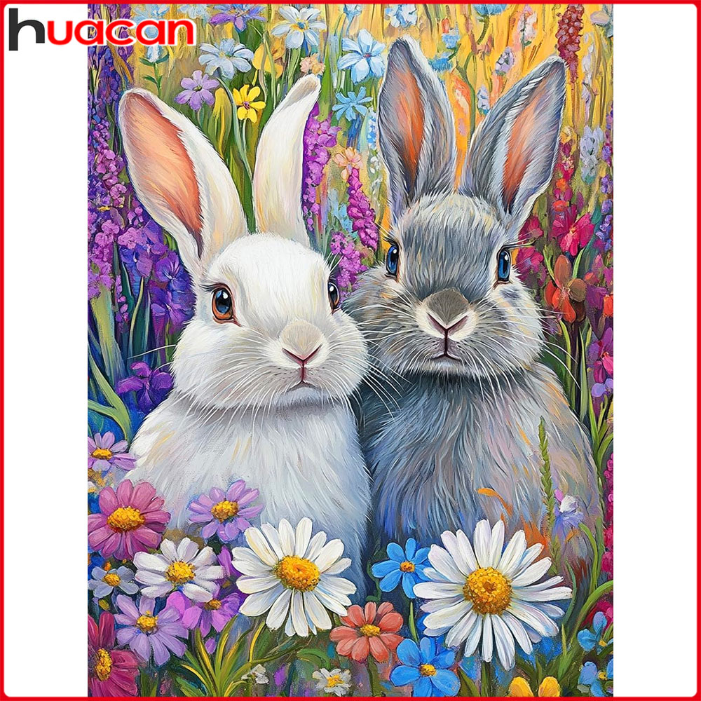 Huacan 풀 스퀘어 라운드 다이아몬드 페인팅 토끼  - Embroidery Daisy Flower 리뷰 및 가격